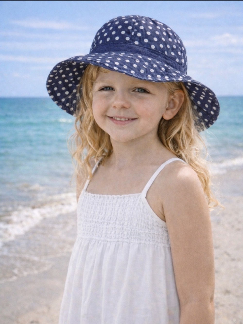 Navy Blue & White Polka-Dot Hat